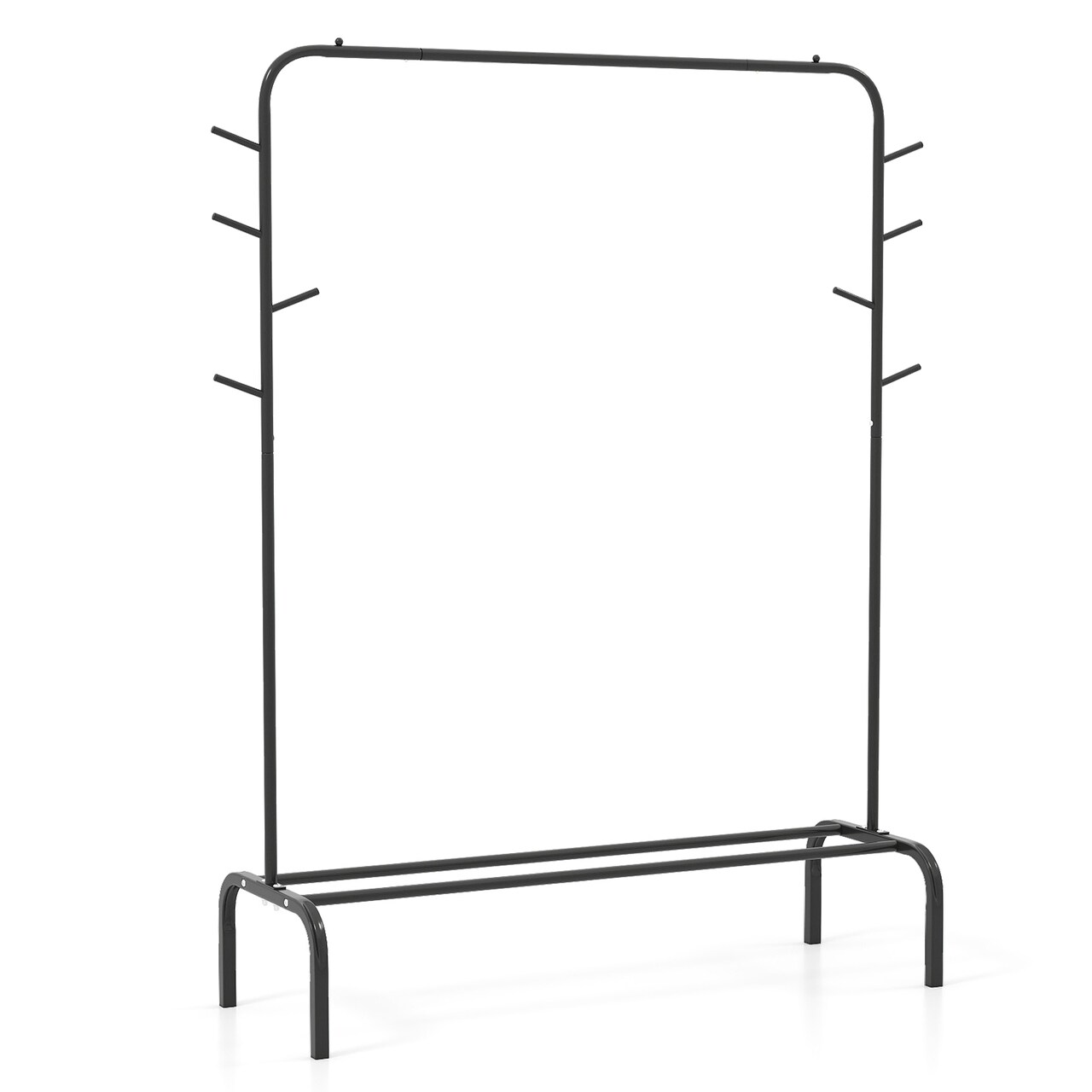 Black Metal Cloth Rack with Tree Hooks, Shelf Storage and Stable Frame